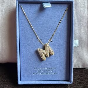 Gold “M” Initial Necklace with Cubic Zirconia